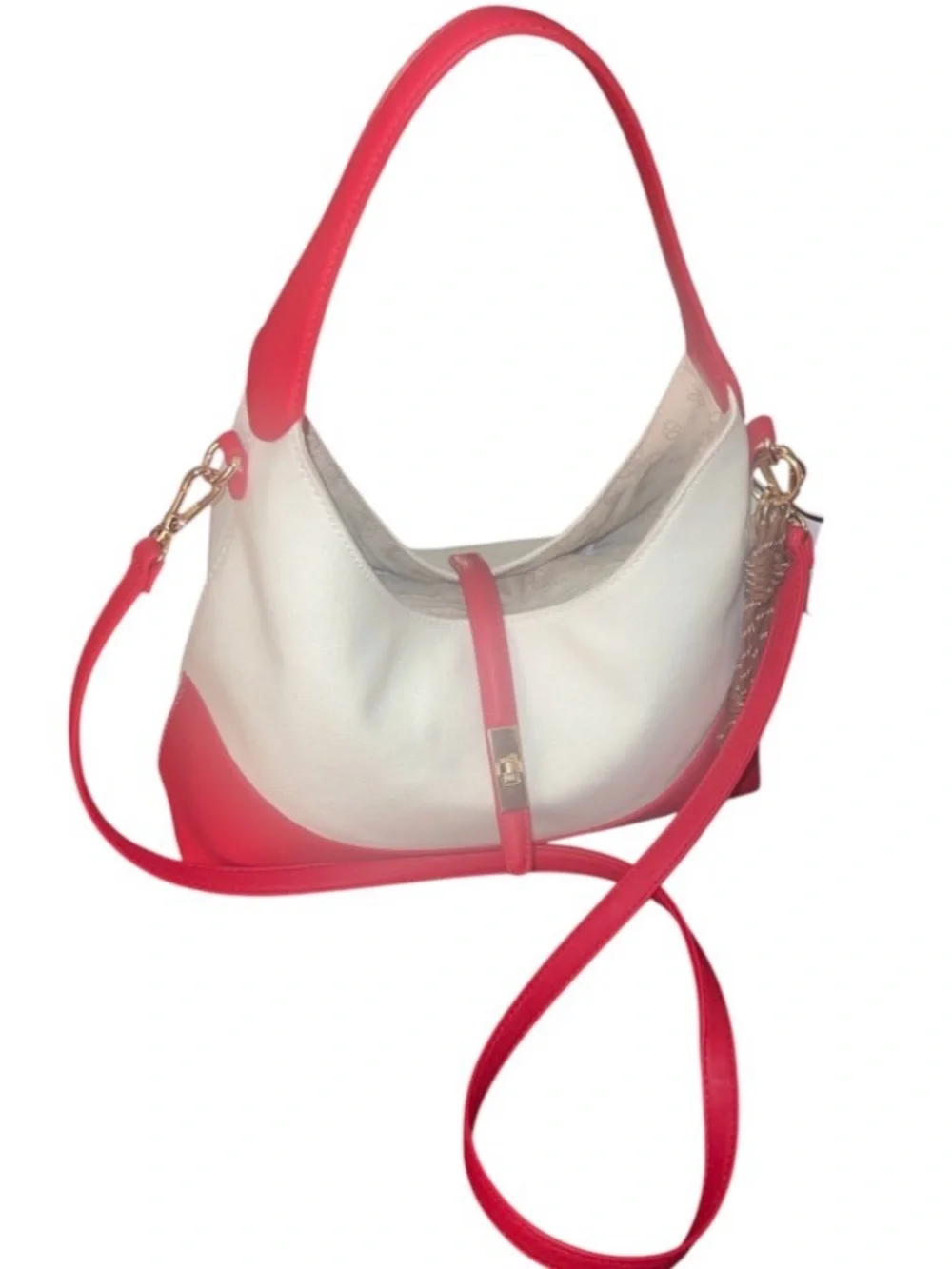 Crossi Cream and Pink Two-Tone Leather Hobo with Detachable Strap